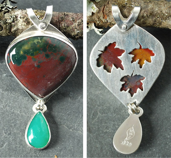 jasper pendant with maple leaf cut outs in back