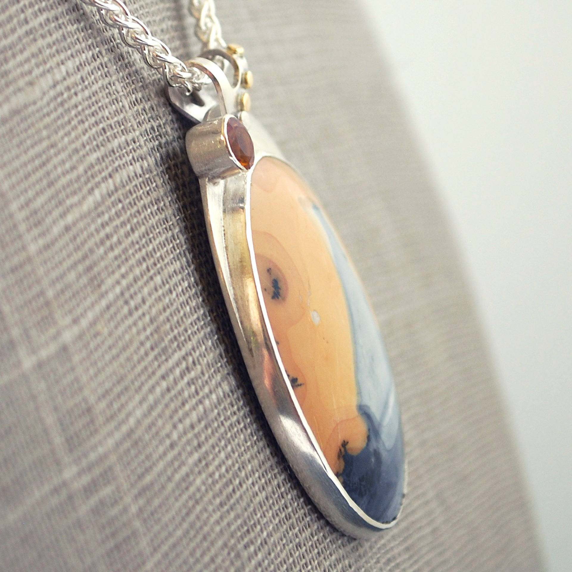Maligano Jasper Silver Pendant with Citrine, Ocean Sailboat Scene