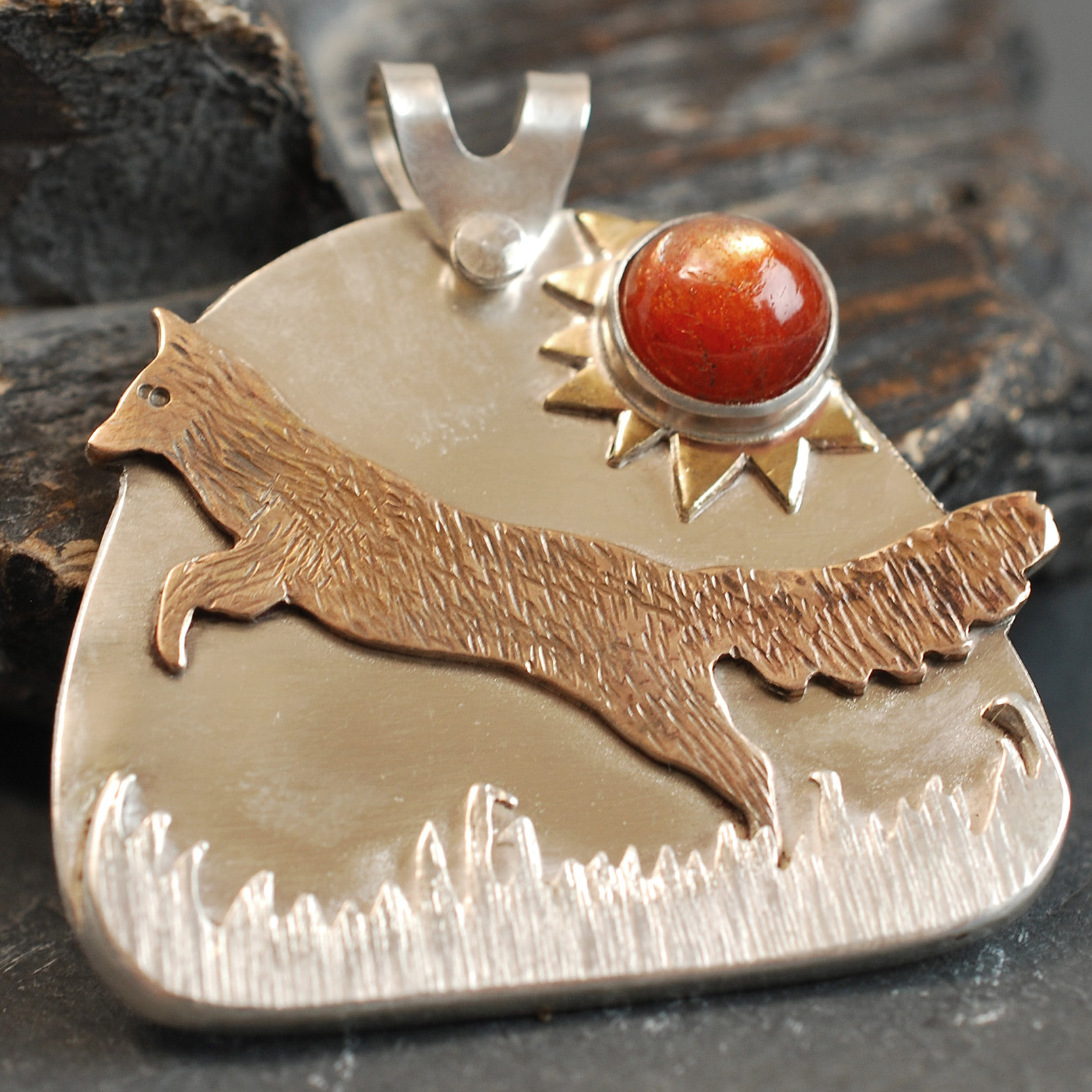Fox pendant with sunstone sun