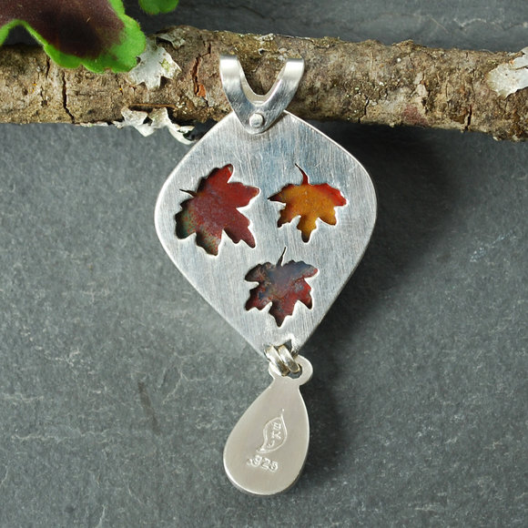 Back of Jasper Chrysoprase pendant: Fall Maple Leaves