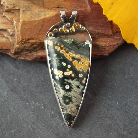 Ocean Jasper pendant with 18k gold "fireflies"