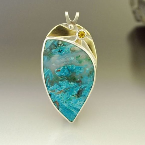 Chrysocolla with golden citrine sun