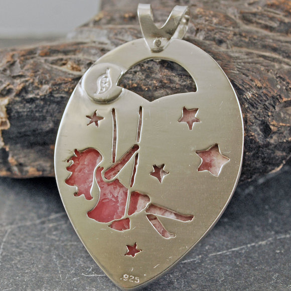 Back of Rhodochrosite heart pendant