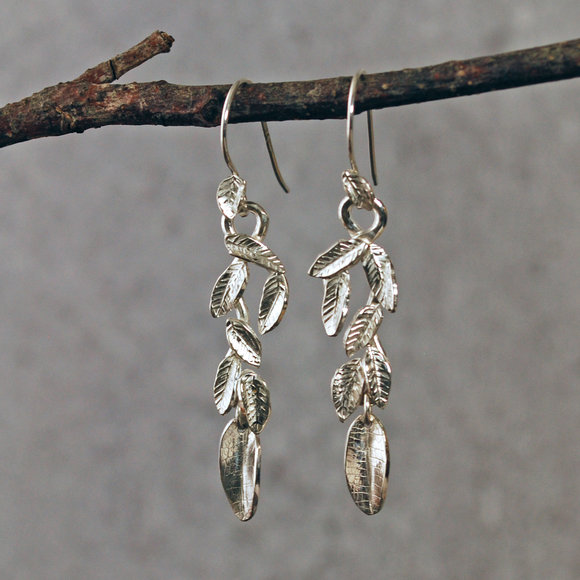 Custom earrings - clustered silver leaves