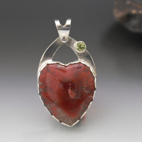 Petrified Coral Pendant with Peridot