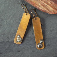 Bronze Dangle Earrings with Silver Dots