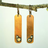 Bronze Dangle Earrings with Silver Dots