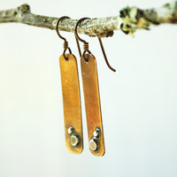 Bronze Dangle Earrings with Silver Dots