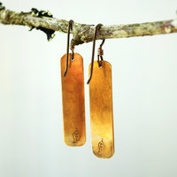 Bronze Dangle Earrings with Silver Dots