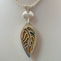 Silver Ocean Jasper Pendant with Peridot, Leaf Cut-Out