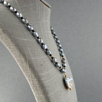 Gray Freshwater Pearl Necklace with Baroque Focal Pearl, Gold Accents