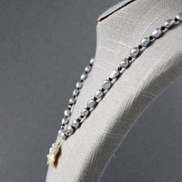 Gray Freshwater Pearl Necklace with Baroque Focal Pearl, Gold Accents