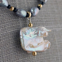 Gray Freshwater Pearl Necklace with Baroque Focal Pearl, Gold Accents