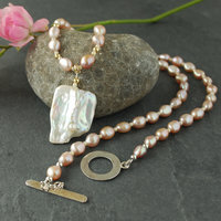Pink Pearl Necklace with Baroque Focal Pearl