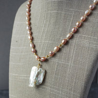 Pink Pearl Necklace with Baroque Focal Pearl