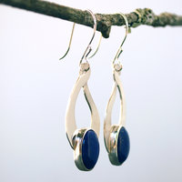 Sterling Silver Lapis Lazuli Earrings, Flower Cut-Outs