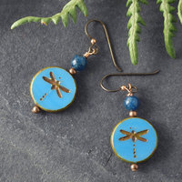 Blue Czech Glass and Apatite Dragonfly Earrings