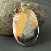 Maligano Jasper Silver Pendant with Citrine, Ocean Sailboat Scene