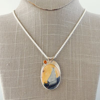 Maligano Jasper Silver Pendant with Citrine, Ocean Sailboat Scene