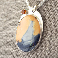 Maligano Jasper Silver Pendant with Citrine, Ocean Sailboat Scene