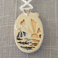 Maligano Jasper Silver Pendant with Citrine, Ocean Sailboat Scene