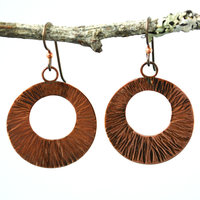 Hammered Copper Circle, Hoop Style Earrings