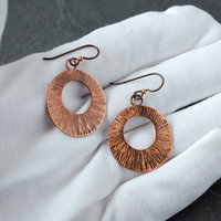 Hammered Copper Circle, Hoop Style Earrings