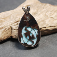 Silver Larimar pendant back with cut out pisces fish