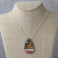 Crazy Lace Agate Pendant with Horse, Moonstone hanging