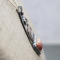 Crazy Lace Agate Pendant with Horse, Moonstone close-up angle