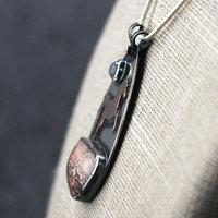 Crazy Lace Agate Pendant with Horse, Moonstone close-up angle