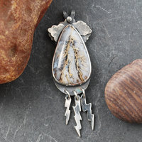 Graveyard Point Plume Agate Pendant with Lightning Bolts