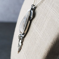 Graveyard Point Plume Agate Pendant with Lightning Bolts, angle
