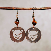 Copper Cougar, Wild Cat Earrings with Tigers Eye, back