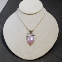 Pink Phosphosiderite Pendant, Silver with riveted Flowers hanging