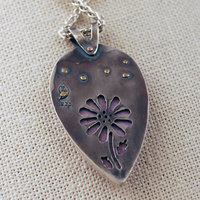 Pink Phosphosiderite Pendant, Silver with riveted Flowers, back