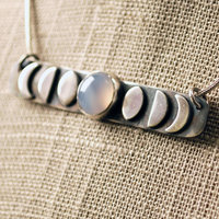 Sterling silver Chalcedony Moon Phase Bar Necklace closeup angle