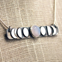 Sterling silver Chalcedony Moon Phase Bar Necklace closeup angle