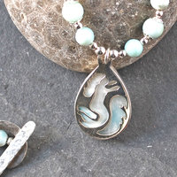 Larimar Silver Beaded Necklace, Larimar Pendant back