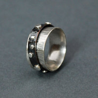 Silver and Copper Spinner Kinetic Ring with Silver Dots
