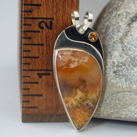 Graveyard Point Plume Agate, Silver and Citrine Pendant