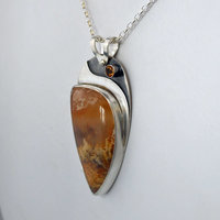 Graveyard Point Plume Agate, Silver and Citrine Pendant