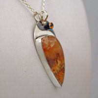 Graveyard Point Plume Agate, Silver and Citrine Pendant