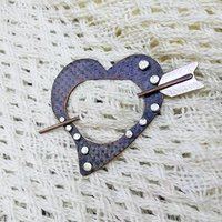 Copper and Silver Heart Shawl Pin, Scarf Pin, Fibula