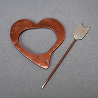 Copper and Silver Heart Shawl Pin, Scarf Pin, Fibula