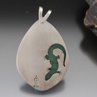 Lucin Variscite Silver Pendant with Lizard