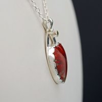 Red Horn Coral and Peridot Heart Pendant with Hummingbird