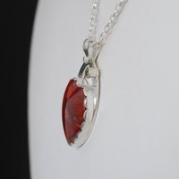Red Horn Coral and Peridot Heart Pendant with Hummingbird