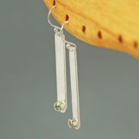 Hammered Silver Stick Earrings with Peridot,August Birthstone Earrings