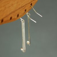 Hammered Silver Stick Earrings with Peridot,August Birthstone Earrings